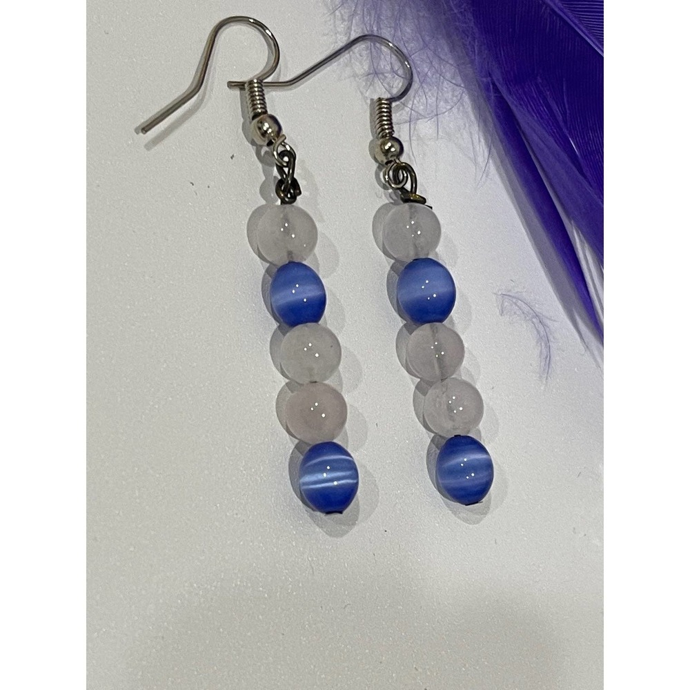 Handmade Blue and White Beaded Earrings